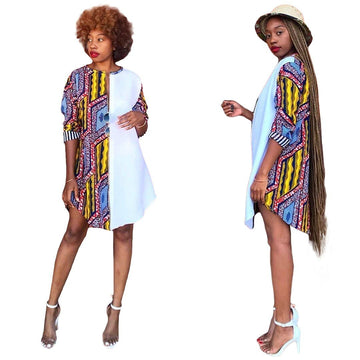 Loose Shirt  African Style Positioning Print Long Dress
