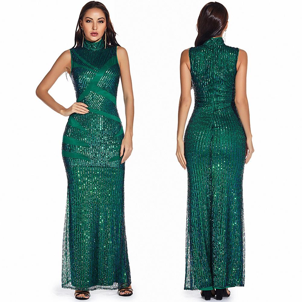 Retro Green Sequin Long Dress