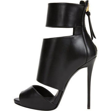 Black Open Toe Fish Mouth Super High Heel Ankle Boots