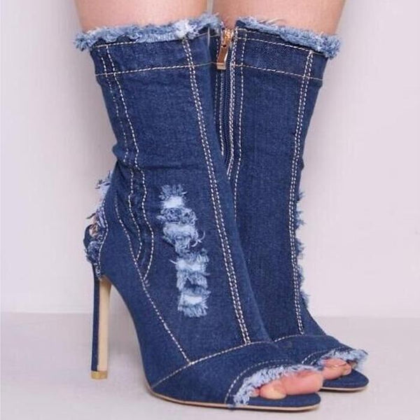 Peep Toe Boots | High Heel Boots | Heel Boots – May Your Fashion