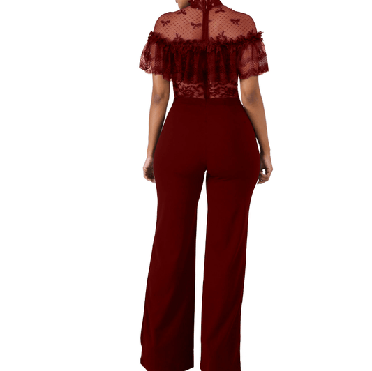 Lace See Through Ruffle Wide Leg Party Jumpsuit