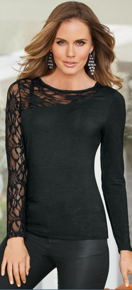 Personality Black Lace Patchwork Long Sleeve Blouse