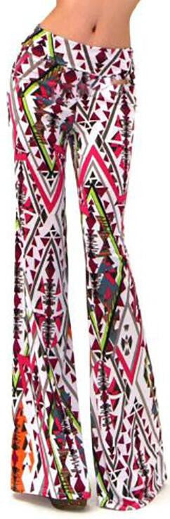 Color Geometry Print High Waist Wide Leg Pants