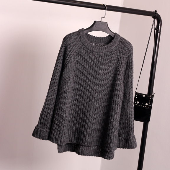 Korean Style Loose Spiit Knit Pullover Solid Color Sweater