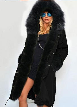 Zipper Hooded Faux Fur Cuff Long Cotton Coat - May Your Fashion - 5