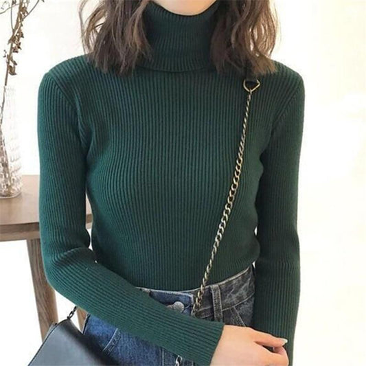 Women Sweater Casual Solid Turtleneck Female Pullover Full Sleeve Warm Soft Spring Autumn Winter Knitted Cotton