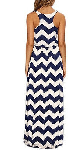 Striped Sleeveless Scoop Long Beach Dress - May Your Fashion - 2