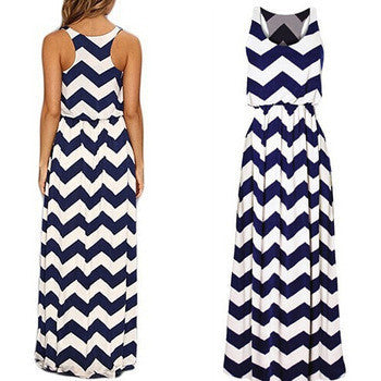 Striped Sleeveless Scoop Long Beach Dress - May Your Fashion - 1