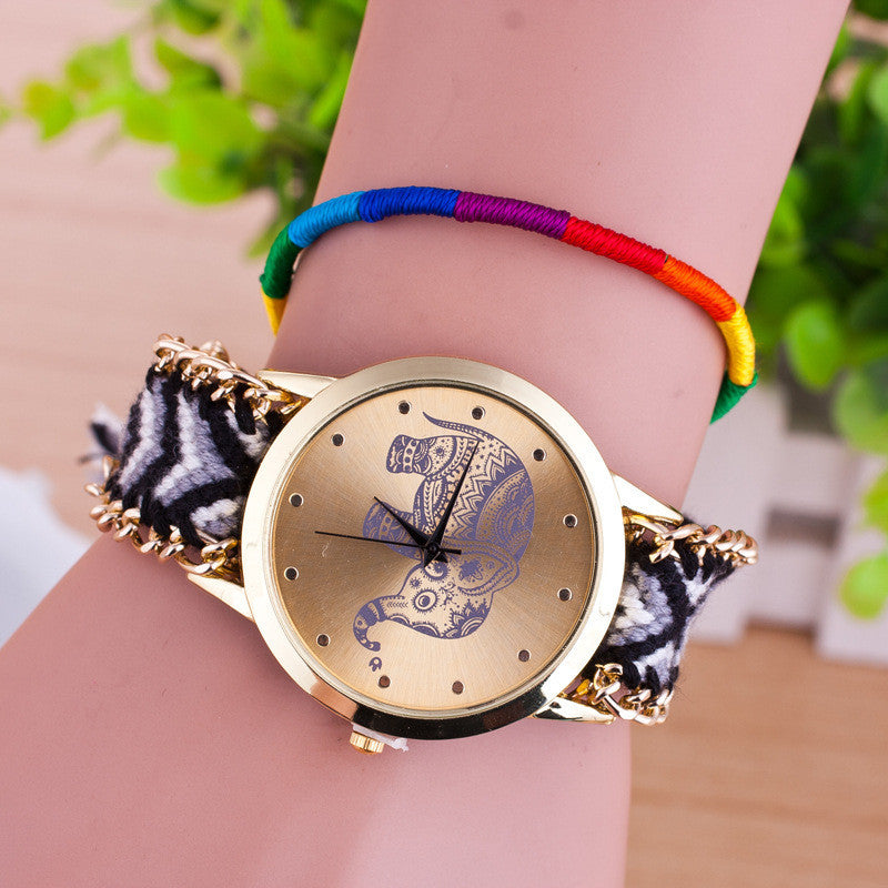 Hand-woven Elephant Rope Bracelet Watch