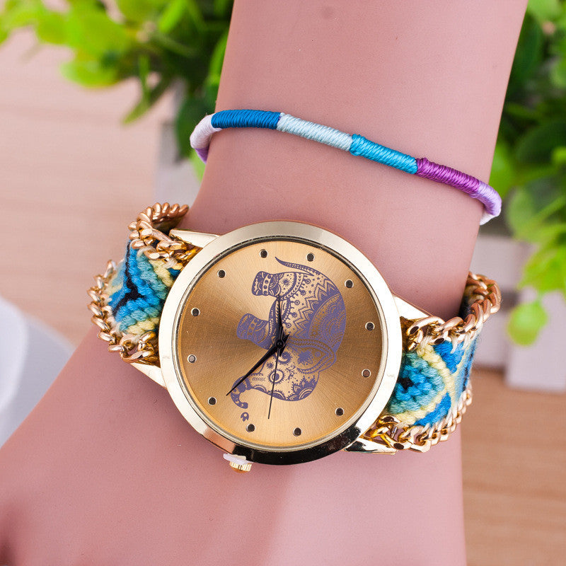 Hand-woven Elephant Rope Bracelet Watch