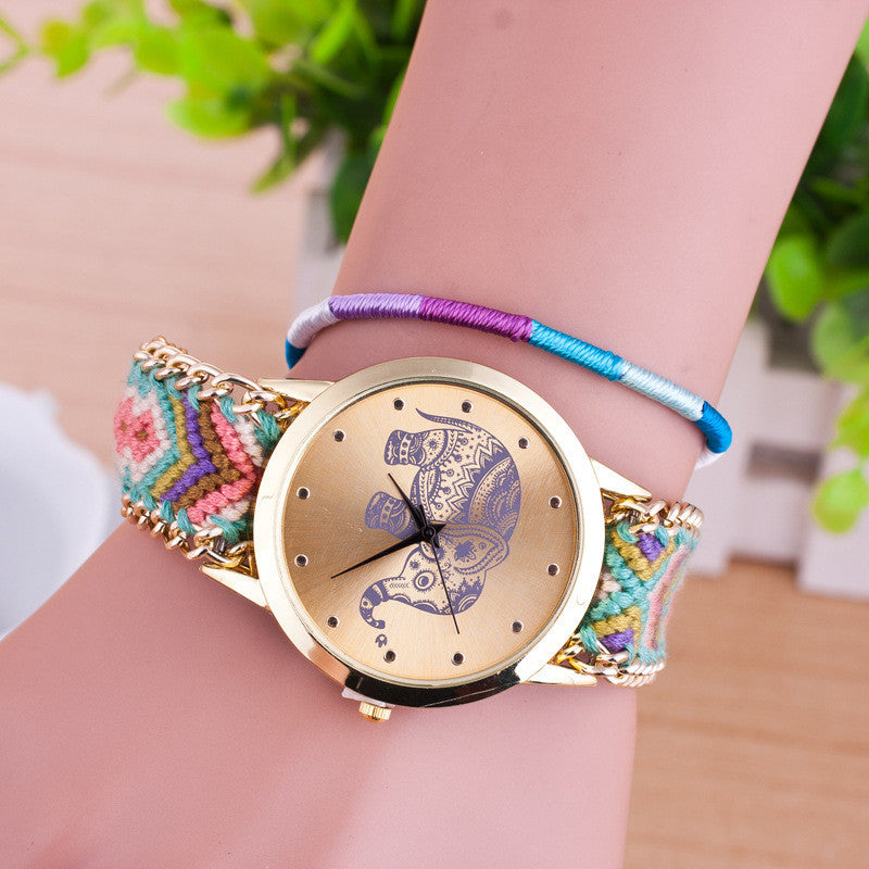 Hand-woven Elephant Rope Bracelet Watch