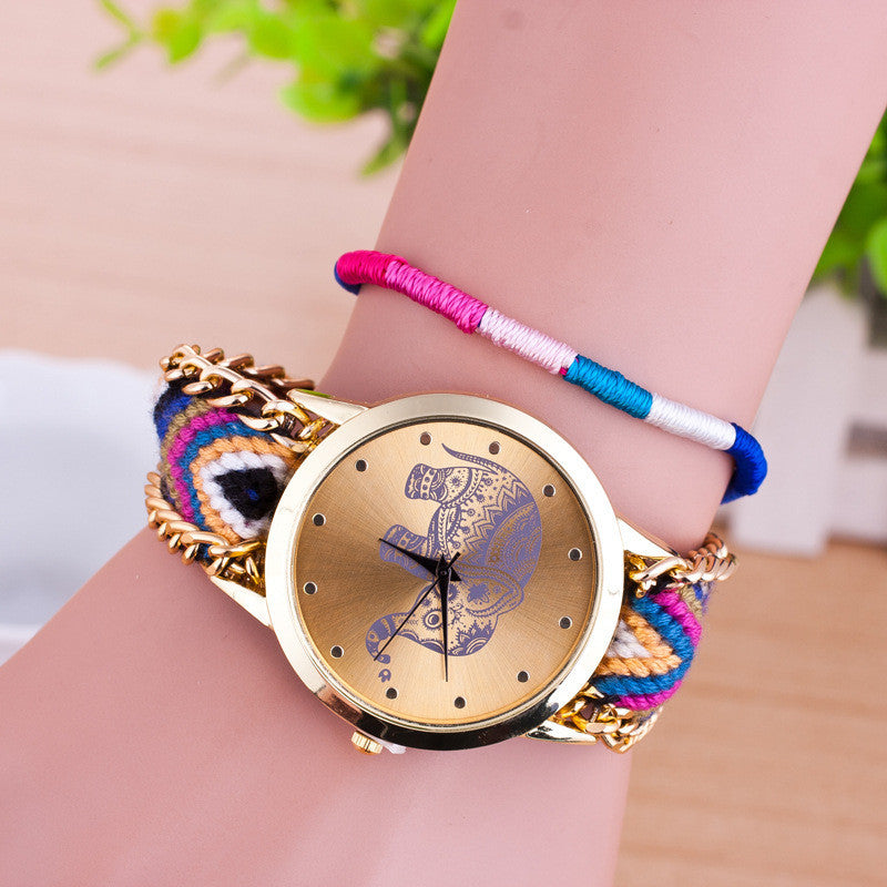 Hand-woven Elephant Rope Bracelet Watch