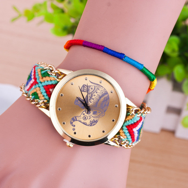 Hand-woven Elephant Rope Bracelet Watch