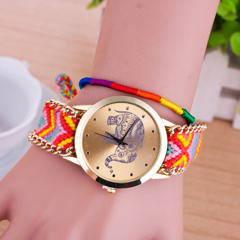 Hand-woven Elephant Rope Bracelet Watch