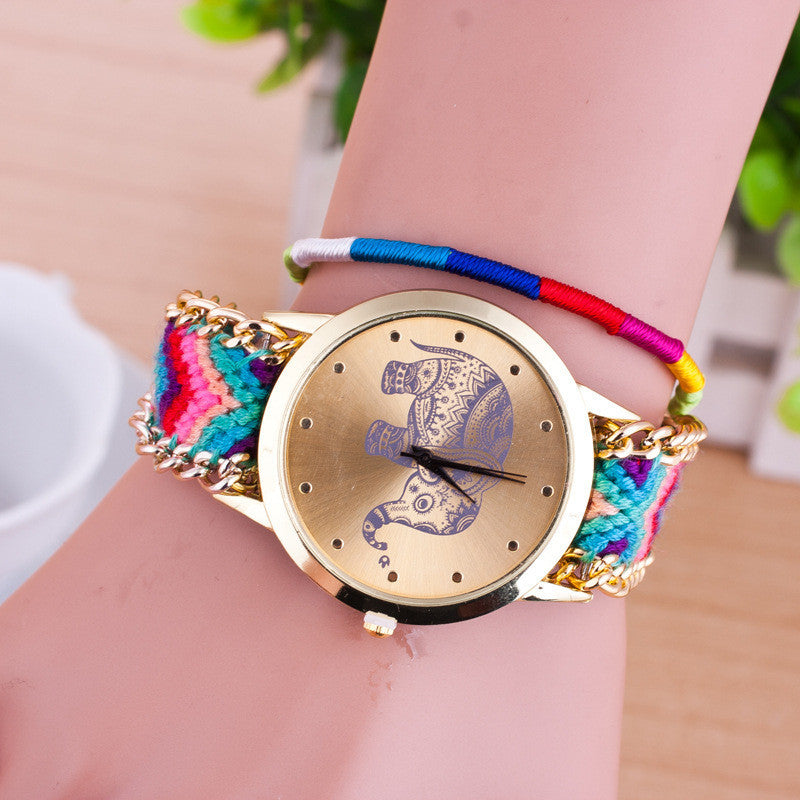 Hand-woven Elephant Rope Bracelet Watch