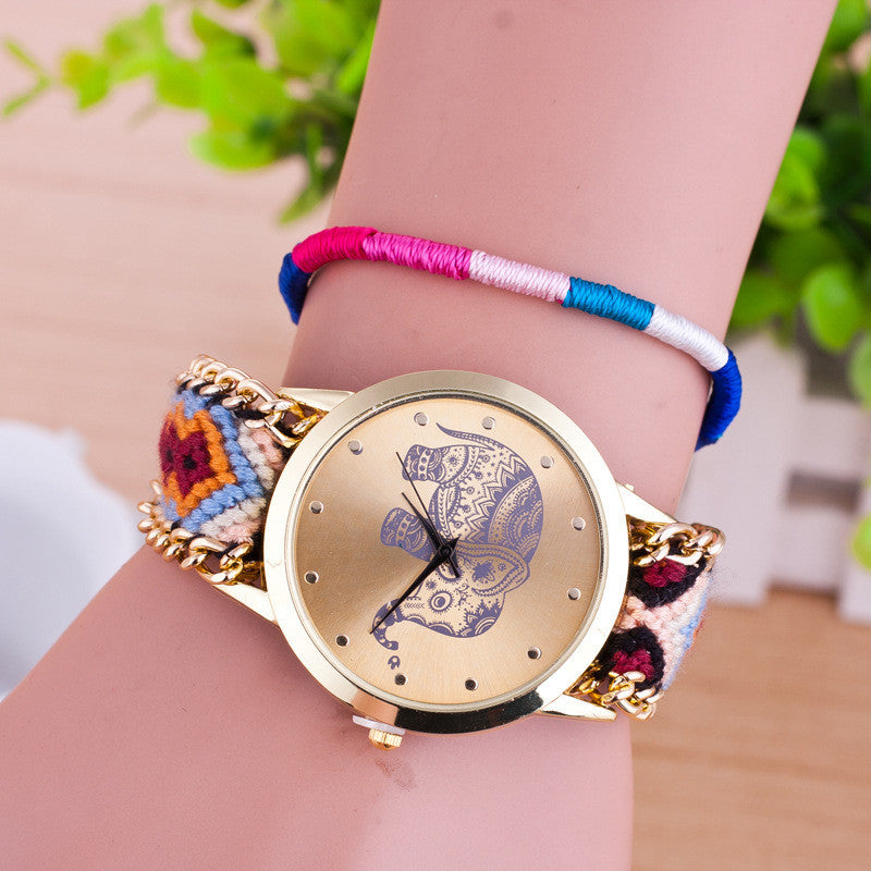 Hand-woven Elephant Rope Bracelet Watch