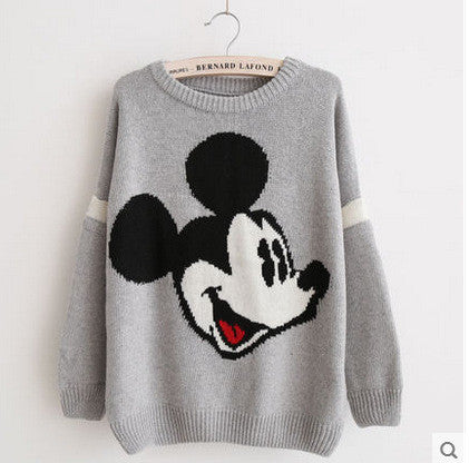 Mickey Print Fashion Scoop Long Sleeve Loose Students Sweater