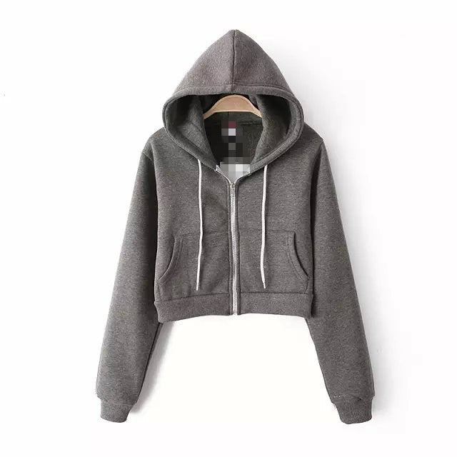 Slim Zipper Cardigan Short Solid Color Hoodie - May Your Fashion - 4