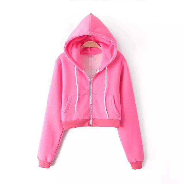 Slim Zipper Cardigan Short Solid Color Hoodie - May Your Fashion - 2