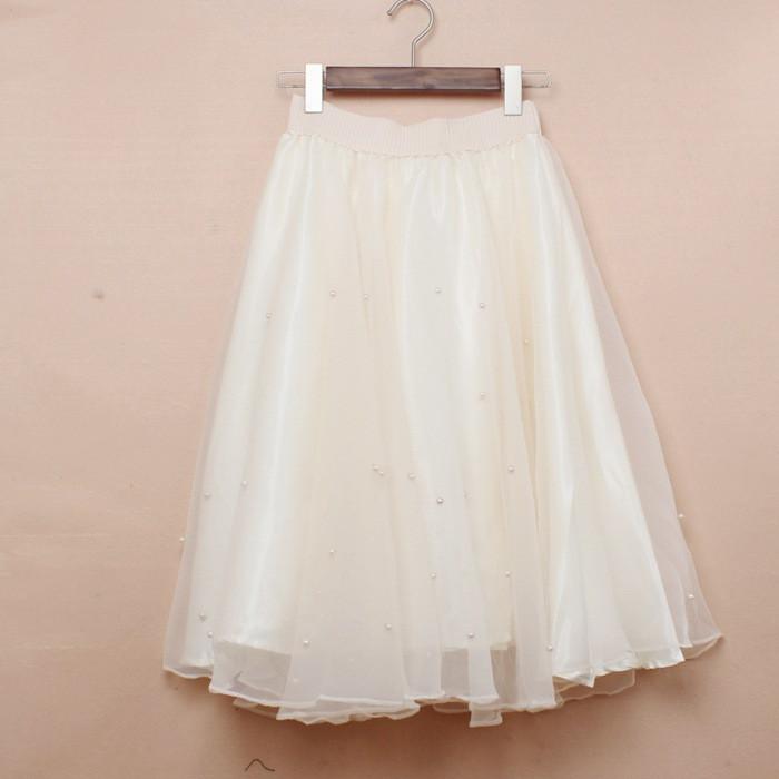 Charming High Waist Pure Color Beads Pleated Skirt