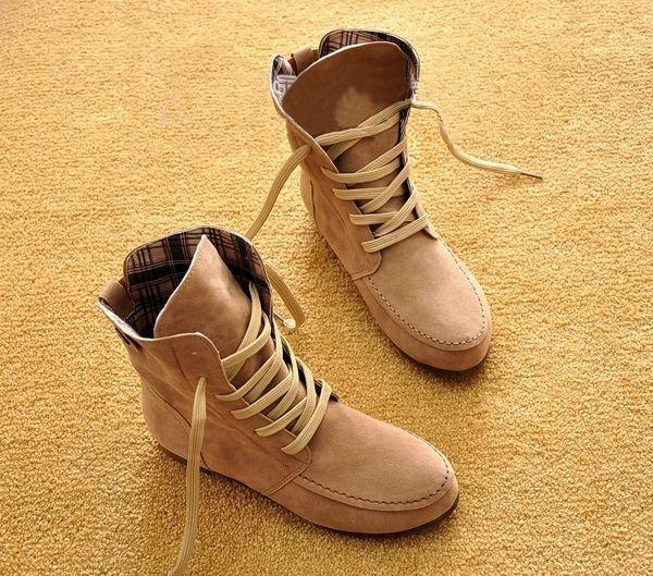 Winter Solid Color Lace Up Flat Short Boots