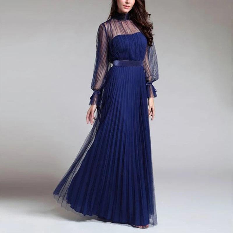 Mesh Cover Up Long Pleated Dress