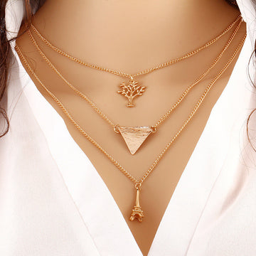 Fashion Simple Europe Multilayer Tower Trees Triangle Clavicle Necklace