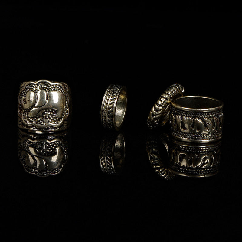 Totem Print Carve Designs 4 Suit Rings Set