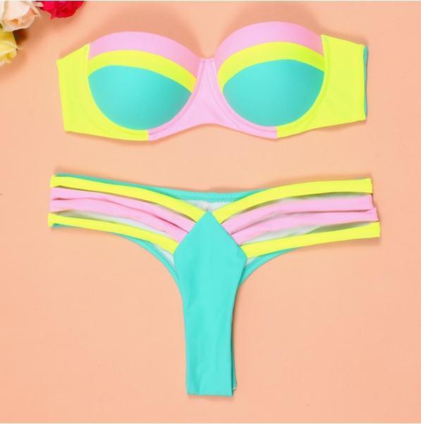 Patchwork Halter Low Waist Bikini Set Swimwear - Meet Yours Fashion - 4