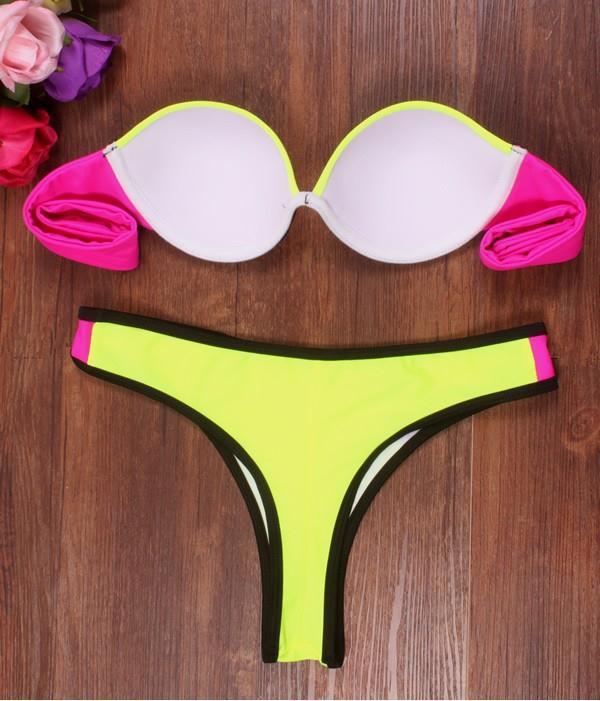 Patchwork Halter Low Waist Bikini Set Swimwear - Meet Yours Fashion - 6