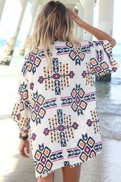 Flower Print Chiffon Beach Cover Up Blouse - Meet Yours Fashion - 4