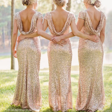 Shinning Backless Sequined Long Party Bridesmaid Dress - May Your Fashion - 1
