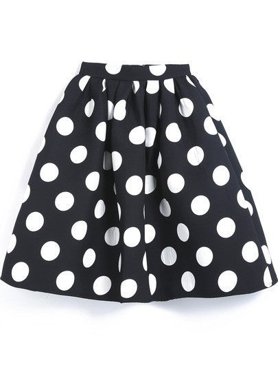 Black And White Dots Print A-line Middle Skirt - May Your Fashion - 4