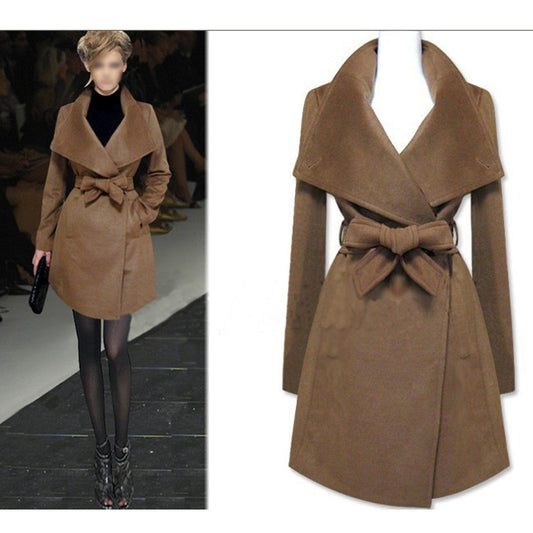 Turn-down Collar Belt Thick Slim Mid-length Coat