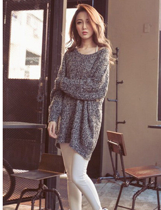 Long Pullover Loose Solid Color Knit Sweater - May Your Fashion - 1