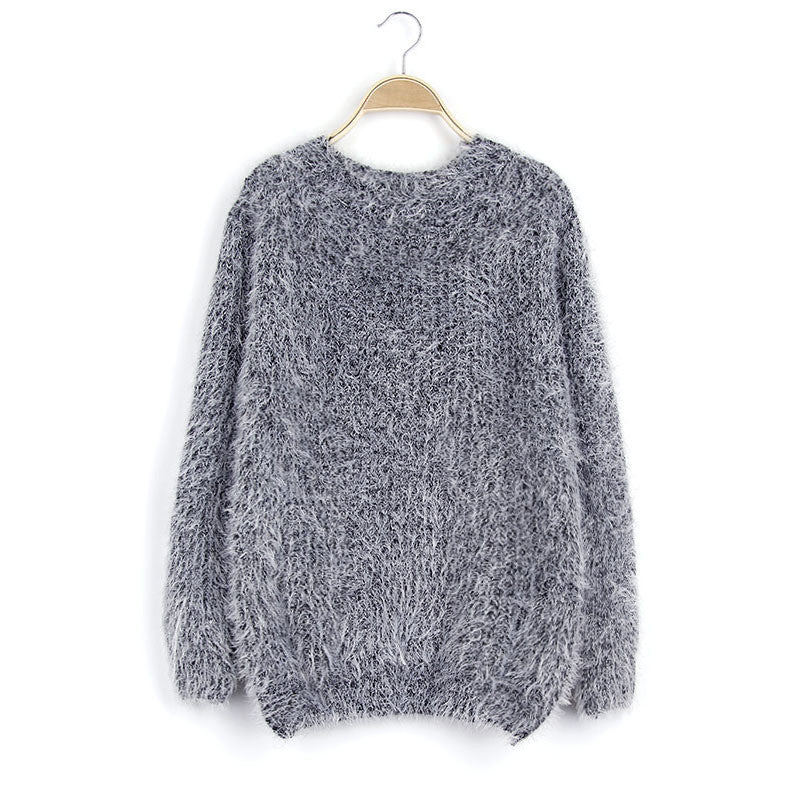 Scoop Solid Mohair Pullover Short Loose Sweater - May Your Fashion - 8