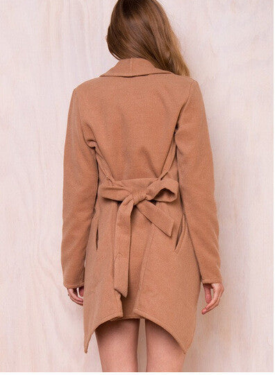 Lapel Turn-down Collar Mid-length Wool Fashion Belt Coat