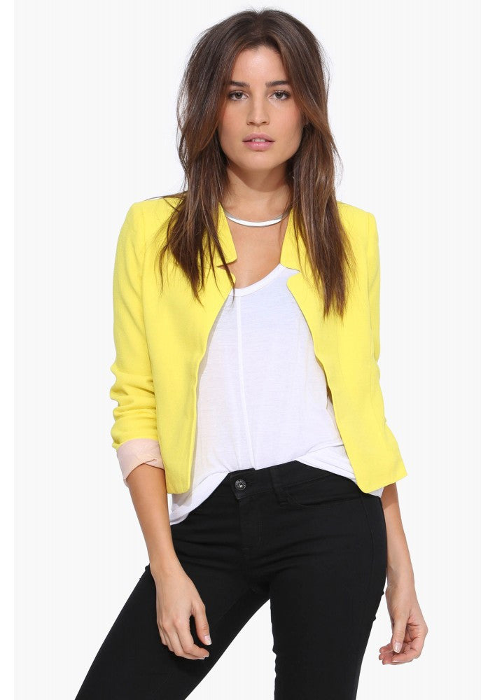 Slim Stand Collar Fashion Pure Color Short Blazer Coat