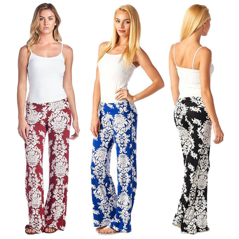 Straight Fashion Flower Print Casual Wide Legs Pants