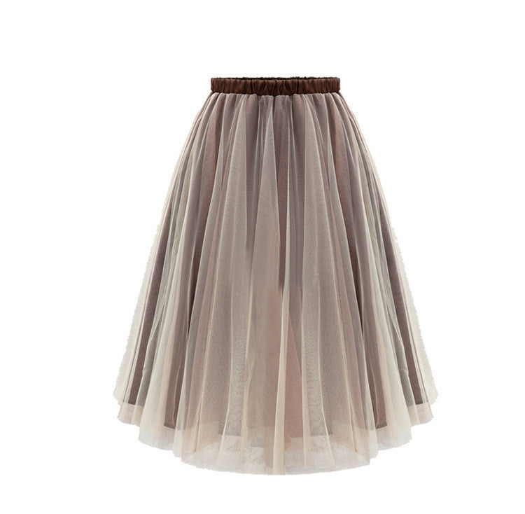 Joker Pure Color Pleated Flared Organza Skirt
