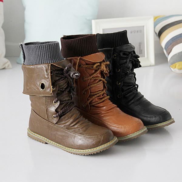 Rough Style Retro Wrinkle Lace Up Boots
