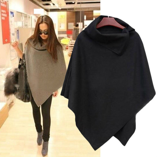 Irregular Hem High Neck Loose Cloak Shawl Coat