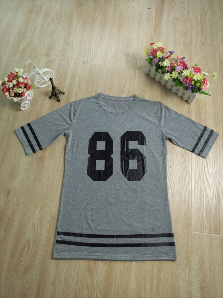 Number Print Short Sleeve Scoop Bf Style Long T-shirt - May Your Fashion - 6