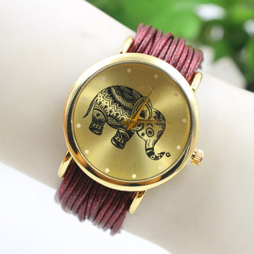 Elephant Print Multilayer Leather Watch