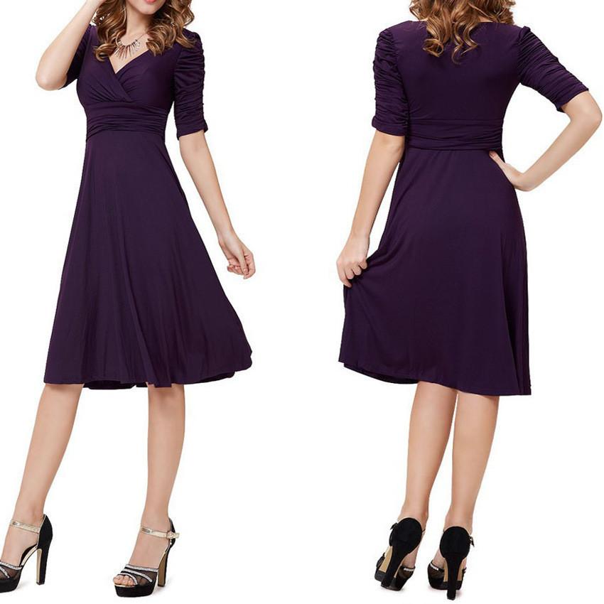 V-neck Ruched Empire Half Sleeves Knee-length A-line Dress - MeetYoursFashion - 4