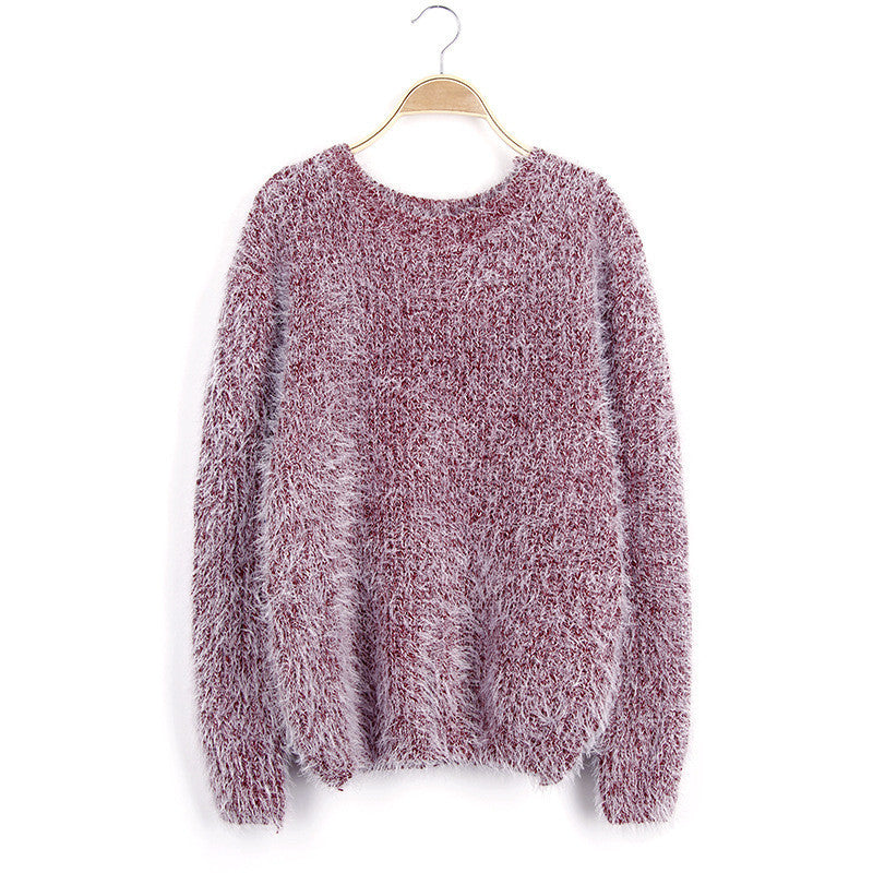 Scoop Solid Mohair Pullover Short Loose Sweater - May Your Fashion - 2