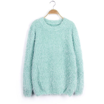Scoop Solid Mohair Pullover Short Loose Sweater - May Your Fashion - 1