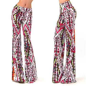 Color Geometry Print High Waist Wide Leg Pants