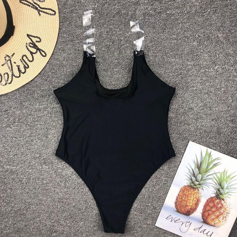 Simple Clear Bandeau Plain High Cut Swimsuits