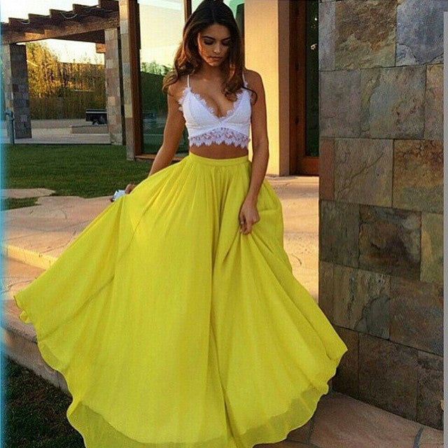 Pure Color High Waist Flared Maxi Skirt - May Your Fashion - 2